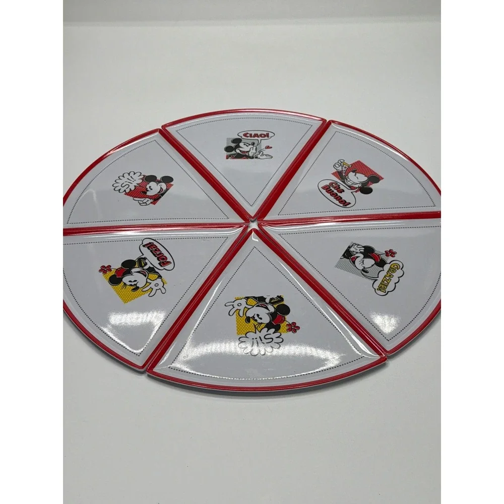 Disney Mickey Mouse Pizza Serving Tray Divided Appetizer‎ Dish Red Trim
